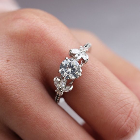 💥 Dainty Diamond Flower Leaf Beautiful Carved Rings for Women, EVGG1531 - Picture 4 of 5